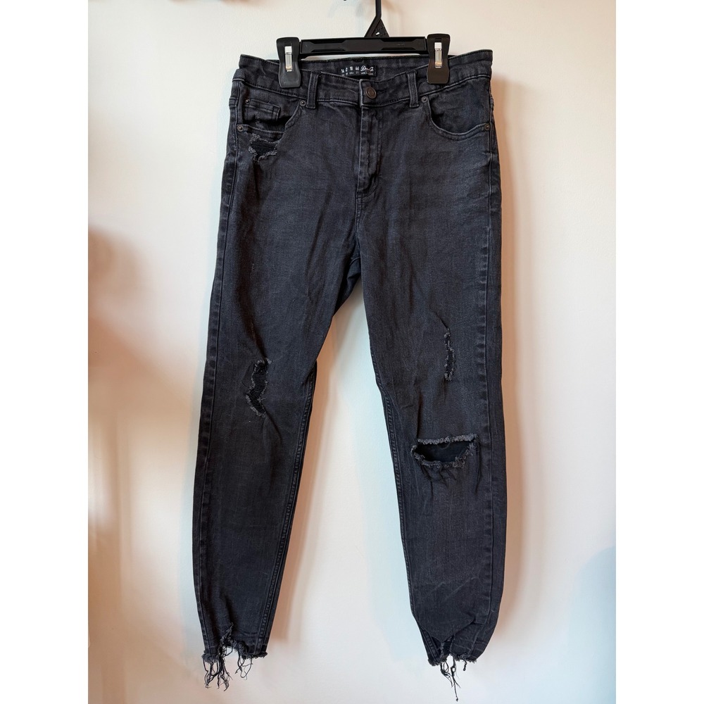 Denim Co Womens Black Distressed Skinny Jeans Ripped Knee Frayed Hem Size 10